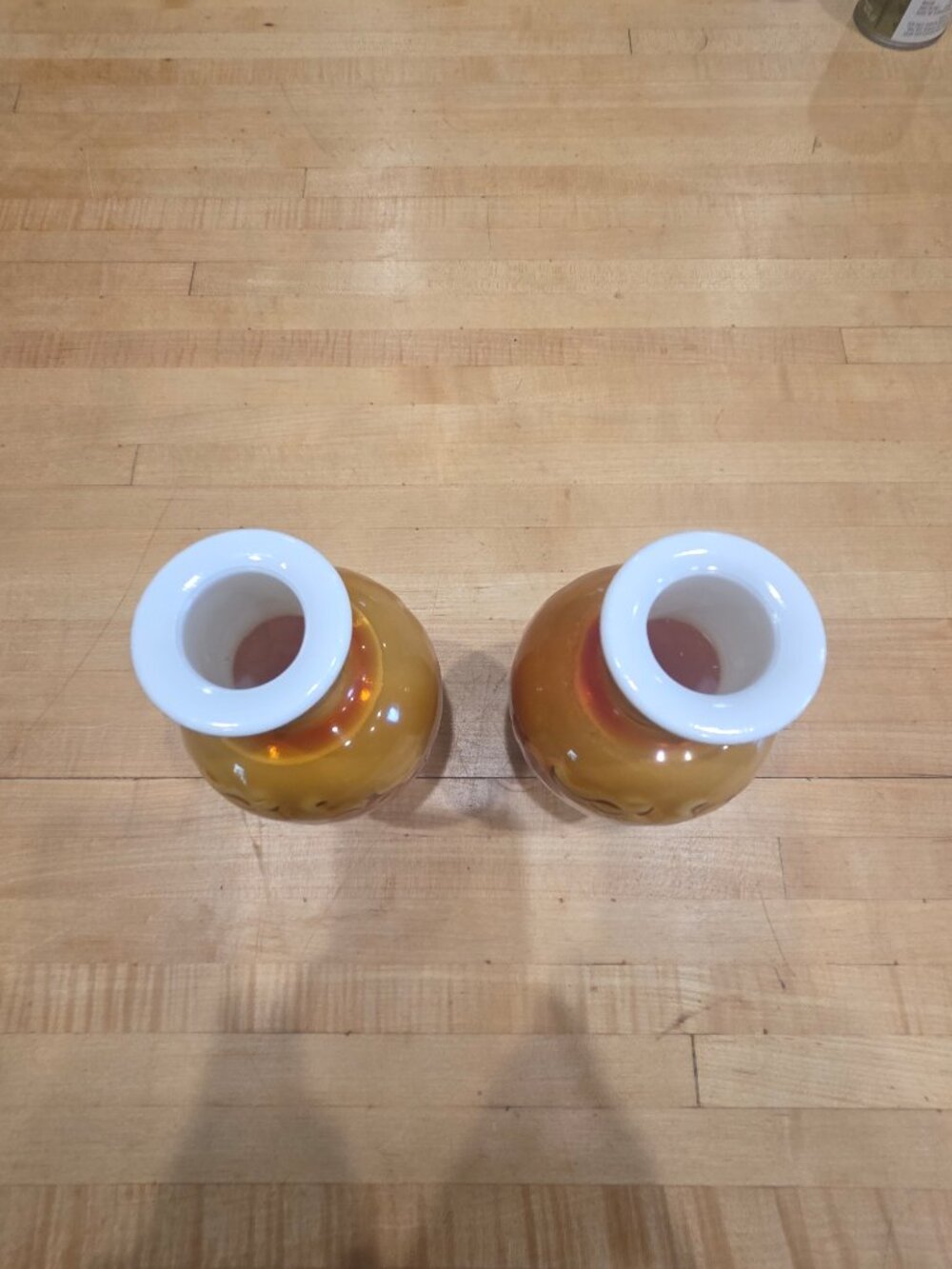 Vintage Avon Spring Bouquet Amberina Slag Glass Vase Pair Mid Century - Picture 4 of 8